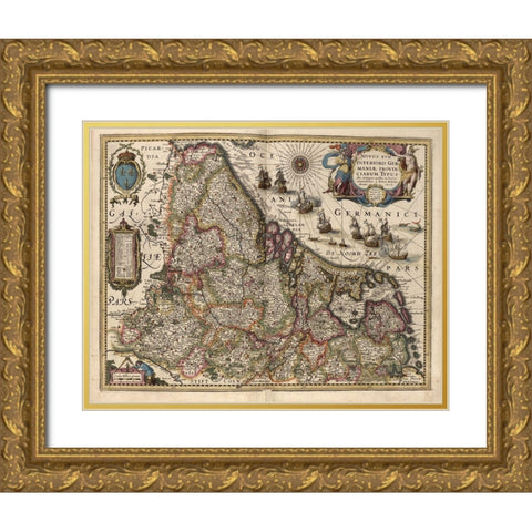 Map of Picardy France Gold Ornate Wood Framed Art Print with Double Matting by Vintage Maps