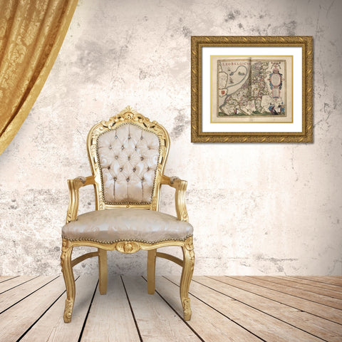 Netherlandic Lion Gold Ornate Wood Framed Art Print with Double Matting by Vintage Maps