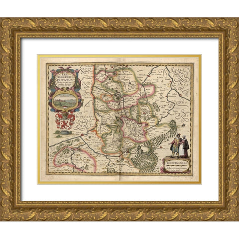 Limburg Gold Ornate Wood Framed Art Print with Double Matting by Vintage Maps