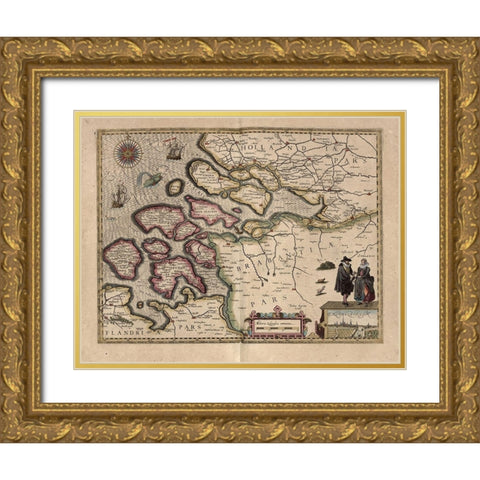 Map of Holland Gold Ornate Wood Framed Art Print with Double Matting by Vintage Maps