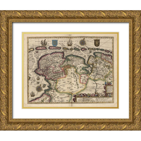 Map of the Area East of the Zuiderzee in the Netherlands Gold Ornate Wood Framed Art Print with Double Matting by Vintage Maps