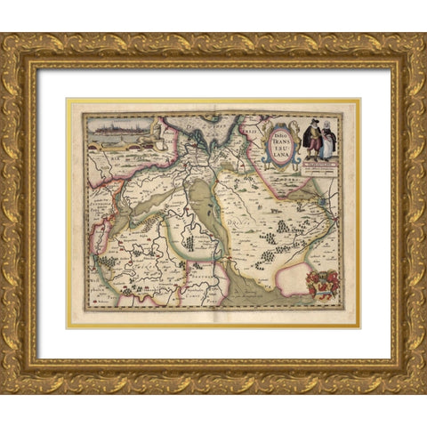 The Area around Deventer Netherlands Gold Ornate Wood Framed Art Print with Double Matting by Vintage Maps