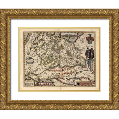 The area around Utrecht Gold Ornate Wood Framed Art Print with Double Matting by Vintage Maps