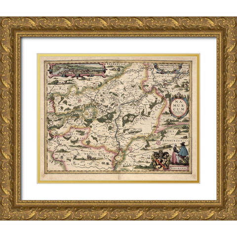 Map of Belgium and Namur Gold Ornate Wood Framed Art Print with Double Matting by Vintage Maps