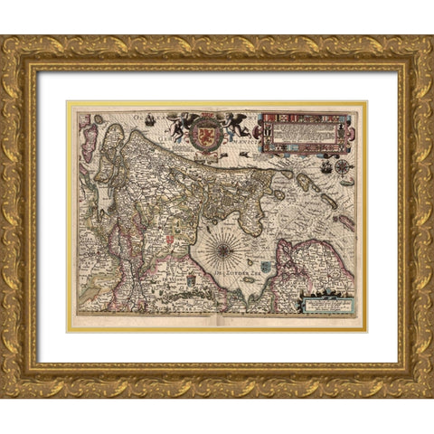 Holland and The Zuider Zee Gold Ornate Wood Framed Art Print with Double Matting by Vintage Maps