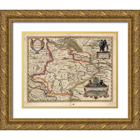 Map of the area around Zutphanis Netherlands Gold Ornate Wood Framed Art Print with Double Matting by Vintage Maps