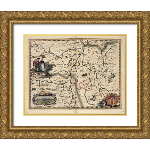 Area around Mechelen Belgium Gold Ornate Wood Framed Art Print with Double Matting by Vintage Maps