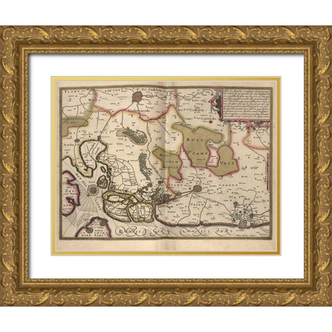 Netherlands Map Zeeland Gold Ornate Wood Framed Art Print with Double Matting by Vintage Maps