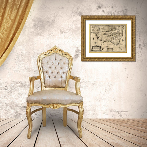 Brazil 1630 Gold Ornate Wood Framed Art Print with Double Matting by Vintage Maps