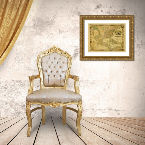 United States Gold Ornate Wood Framed Art Print with Double Matting by Vintage Maps