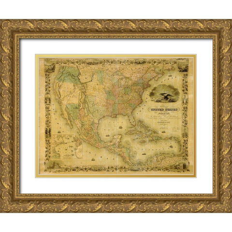 United States Gold Ornate Wood Framed Art Print with Double Matting by Vintage Maps