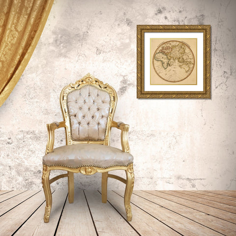 Eastern Hemisphere Gold Ornate Wood Framed Art Print with Double Matting by Vintage Maps