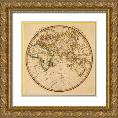 Eastern Hemisphere Gold Ornate Wood Framed Art Print with Double Matting by Vintage Maps