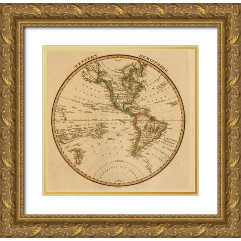 Western Hemisphere 1817 Gold Ornate Wood Framed Art Print with Double Matting by Vintage Maps