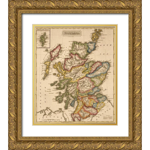 Scotland 1817 Gold Ornate Wood Framed Art Print with Double Matting by Vintage Maps