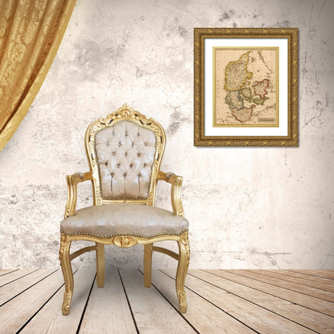 Denmark 1817 Gold Ornate Wood Framed Art Print with Double Matting by Vintage Maps