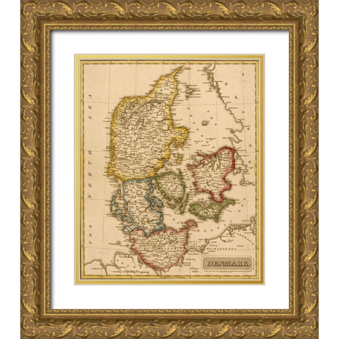Denmark 1817 Gold Ornate Wood Framed Art Print with Double Matting by Vintage Maps