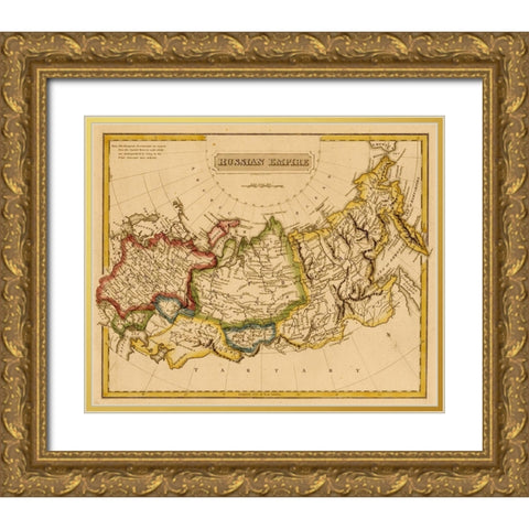 Russian Empire 1817 Gold Ornate Wood Framed Art Print with Double Matting by Vintage Maps