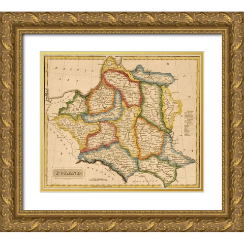 Poland 1817 Gold Ornate Wood Framed Art Print with Double Matting by Vintage Maps