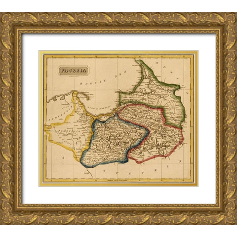 Prussia 1817 Gold Ornate Wood Framed Art Print with Double Matting by Vintage Maps