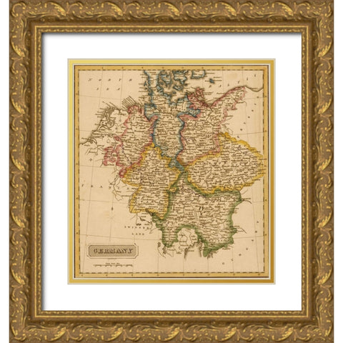 Germany 1817 Gold Ornate Wood Framed Art Print with Double Matting by Vintage Maps