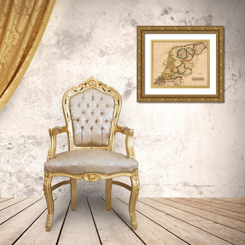Holland Netherlands 1817 Gold Ornate Wood Framed Art Print with Double Matting by Vintage Maps