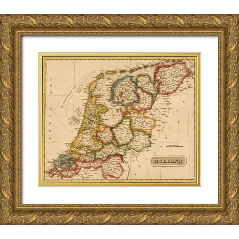 Holland Netherlands 1817 Gold Ornate Wood Framed Art Print with Double Matting by Vintage Maps