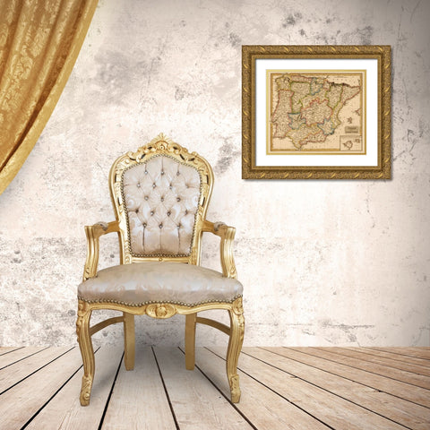 Spain 1817 Gold Ornate Wood Framed Art Print with Double Matting by Vintage Maps