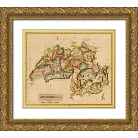 Switzerland 1817 Gold Ornate Wood Framed Art Print with Double Matting by Vintage Maps
