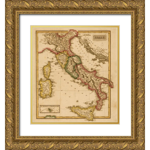 Italy 1817 Gold Ornate Wood Framed Art Print with Double Matting by Vintage Maps