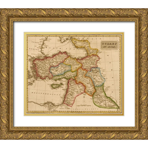 Turkey in Asia Middle East 1817 Gold Ornate Wood Framed Art Print with Double Matting by Vintage Maps