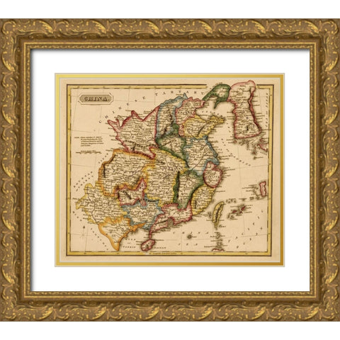 China 1817 Gold Ornate Wood Framed Art Print with Double Matting by Vintage Maps
