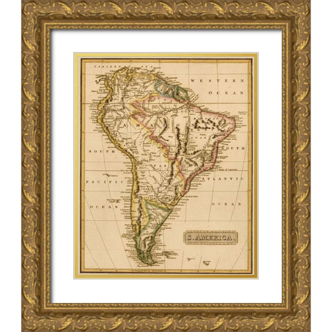 South America 1817 Gold Ornate Wood Framed Art Print with Double Matting by Vintage Maps