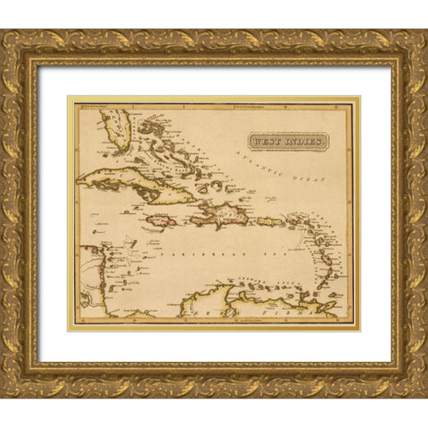 West Indies 1817 Gold Ornate Wood Framed Art Print with Double Matting by Vintage Maps