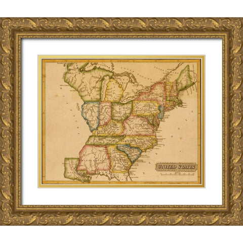 United States 1817 Gold Ornate Wood Framed Art Print with Double Matting by Vintage Maps