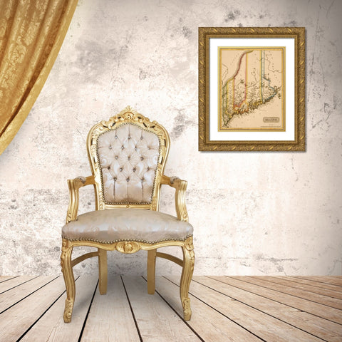 Maine 1817 Gold Ornate Wood Framed Art Print with Double Matting by Vintage Maps