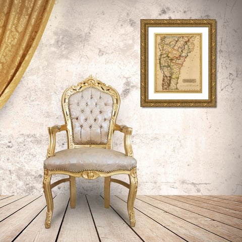 Vermont 1817 Gold Ornate Wood Framed Art Print with Double Matting by Vintage Maps