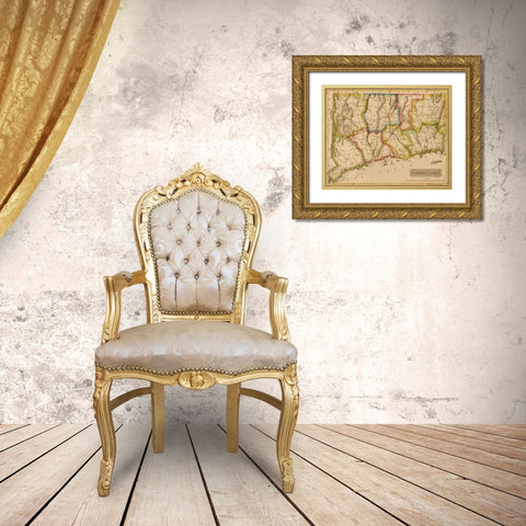 Connecticut 1817 Gold Ornate Wood Framed Art Print with Double Matting by Vintage Maps