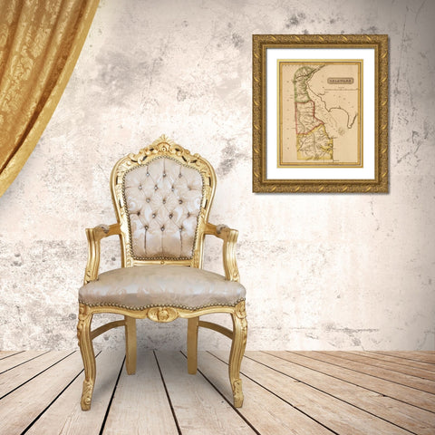 Delaware 1817 Gold Ornate Wood Framed Art Print with Double Matting by Vintage Maps
