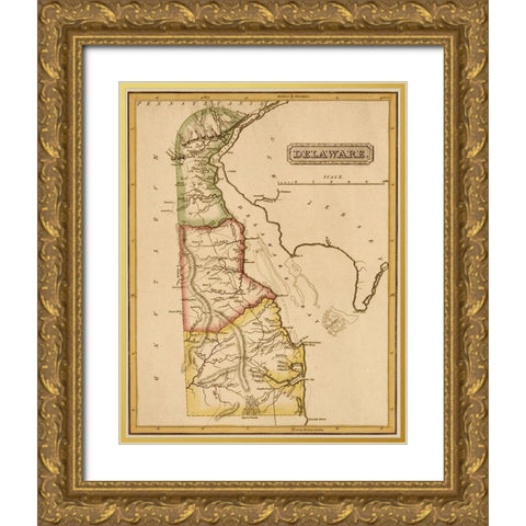 Delaware 1817 Gold Ornate Wood Framed Art Print with Double Matting by Vintage Maps