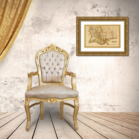 Louisiana 1817 Gold Ornate Wood Framed Art Print with Double Matting by Vintage Maps