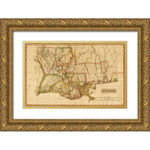 Louisiana 1817 Gold Ornate Wood Framed Art Print with Double Matting by Vintage Maps