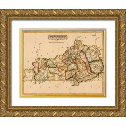 Kentucky 1817 Gold Ornate Wood Framed Art Print with Double Matting by Vintage Maps