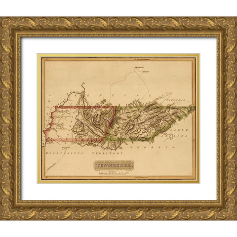 Tennessee 1817 Gold Ornate Wood Framed Art Print with Double Matting by Vintage Maps