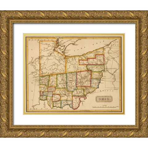 Ohio 1817 Gold Ornate Wood Framed Art Print with Double Matting by Vintage Maps