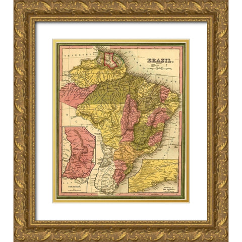 Brazil 1846 Gold Ornate Wood Framed Art Print with Double Matting by Vintage Maps