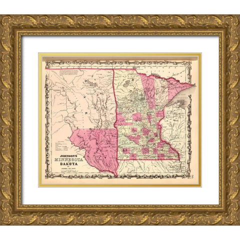 Minnesota and Dakota 1862 Gold Ornate Wood Framed Art Print with Double Matting by Vintage Maps