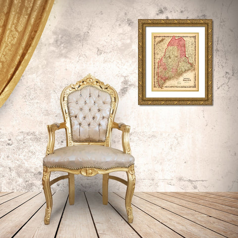 Maine 1862 Gold Ornate Wood Framed Art Print with Double Matting by Vintage Maps