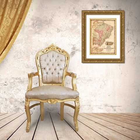 Brazil and Argentina 1862 Gold Ornate Wood Framed Art Print with Double Matting by Vintage Maps