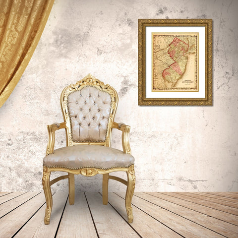 New Jersey 1862 Gold Ornate Wood Framed Art Print with Double Matting by Vintage Maps